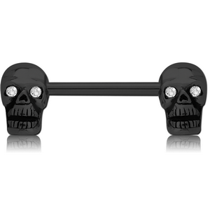 BLACK PVD COATED SURGICAL STEEL NIPPLE BAR - SKULL