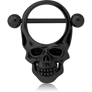 BLACK PVD COATED SURGICAL STEEL NIPPLE SHIELD BAR - ROUND SKULL