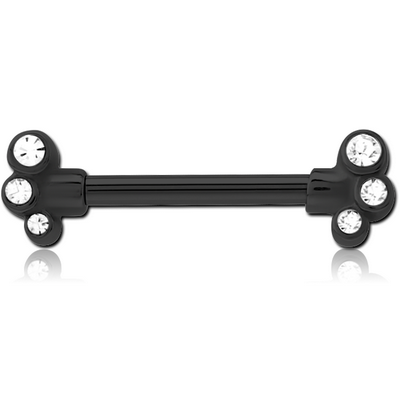 BLACK PVD COATED SURGICAL STEEL JEWELLED NIPPLE BAR