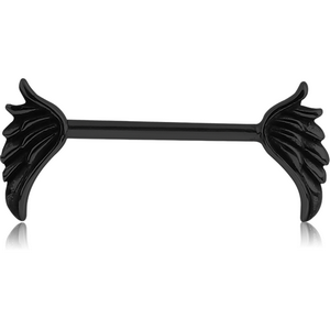 BLACK PVD COATED SURGICAL STEEL NIPPLE BAR - WINGS