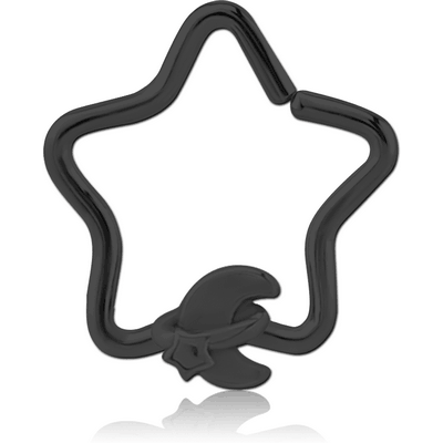 BLACK PVD COATED SURGICAL STEEL OPEN STAR SEAMLESS RING - ANNULAR ECLIPSE AND STAR