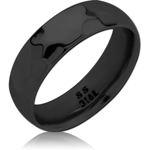 BLACK PVD COATED SURGICAL STEEL RING - HAMMERED STRIPE