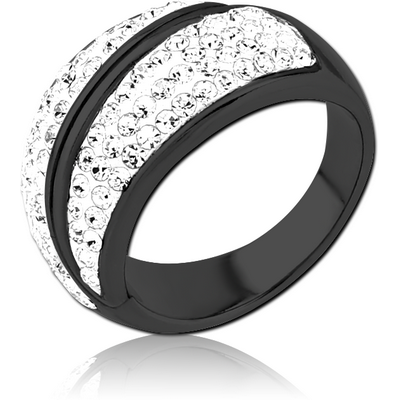 BLACK PVD COATED SURGICAL STEEL RING WITH CRYSTALINE