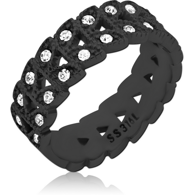 BLACK PVD COATED SURGICAL STEEL JEWELLED RING