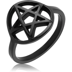 BLACK PVD COATED SURGICAL STEEL RING - PENTAGRAM