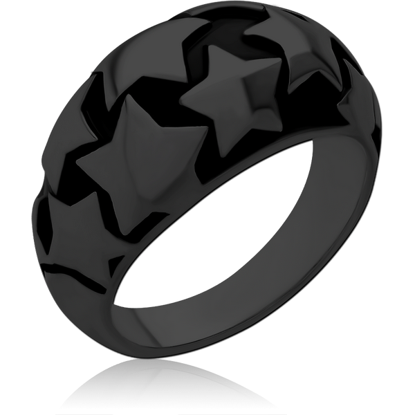 BLACK PVD COATED SURGICAL STEEL RING - STARS