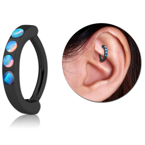 BLACK PVD COATED SURGICAL STEEL SYNTHETIC OPAL ROOK CLICKER