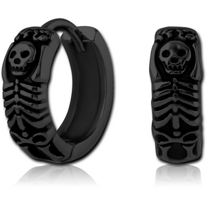 BLACK PVD COATED SURGICAL STEEL HUGGIES PAIR - SKULL