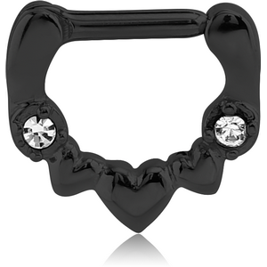 BLACK PVD COATED SURGICAL STEEL JEWELLED HINGED SEPTUM CLICKER - HEART