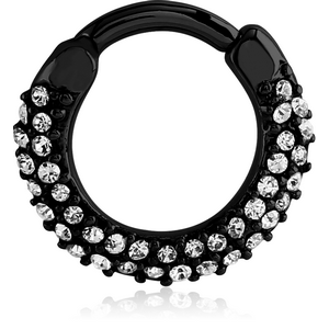 BLACK PVD COATED SURGICAL STEEL ROUND JEWELLED HINGED SEPTUM CLICKER