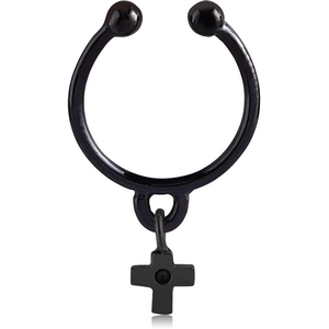 BLACK PVD COATED SURGICAL STEEL FAKE SEPTUM RING WITH CHARM - CROSS