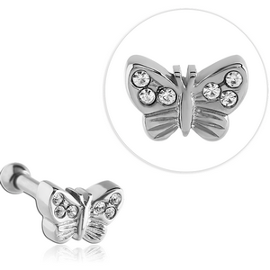 SURGICAL STEEL JEWELLED BARBELL - BUTTERFLY