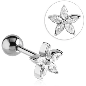 SURGICAL STEEL JEWELLED BARBELL - FLOWER