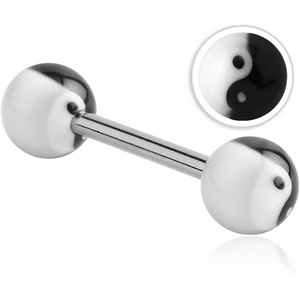 SURGICAL STEEL BARBELL WITH ACRYLIC YIN YANG BALL