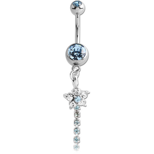 SURGICAL STEEL DOUBLE JEWELLED NAVEL BANANA WITH FLOWER CHARM