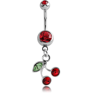 SURGICAL STEEL DOUBLE JEWELLED NAVEL BANANA WITH CHERRIES CHARM