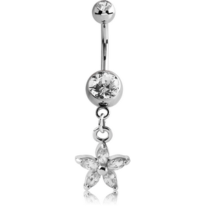 SURGICAL STEEL DOUBLE JEWELLED NAVEL BANANA WITH CLOVER CHARM