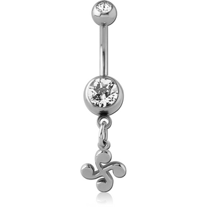 SURGICAL STEEL DOUBLE JEWELLED NAVEL BANANA WITH CHARM - CROSS