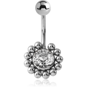 SURGICAL STEEL FLOWER OPTIMA CRYSTAL JEWELLED NAVEL BANANA