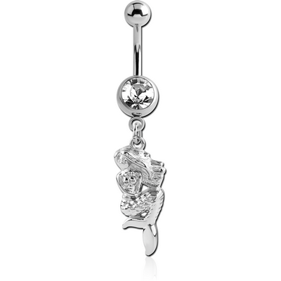 SURGICAL STEEL JEWELLED NAVEL BANANA WITH CHARM - MERMAID