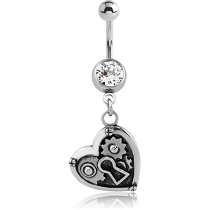 SURGICAL STEEL JEWELLED NAVEL BANANA WITH CHARM - HEART