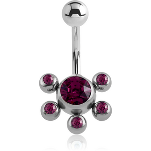 SURGICAL STEEL JEWELLED MULTI STONE NAVEL BANANA