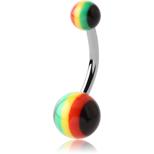 SURGICAL STEEL DOUBLE ACRYLIC RASTA BALL NAVEL BANANA