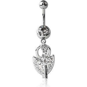 SURGICAL STEEL JEWELLED NAVEL BANANA WITH DANGLING CHARM - LOCK KEY