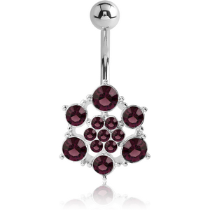 RHODIUM PLATED BRASS JEWELLED NAVEL BANANA - SNOWFLAKE