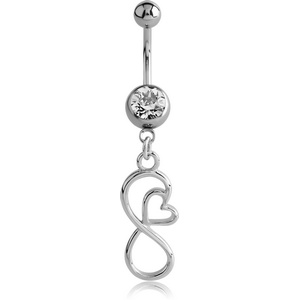 SURGICAL STEEL JEWELLED NAVEL BANANA WITH DANGLING CHARM - INFINITY HEART