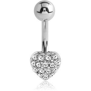 RHODIUM PLATED BRASS JEWELLED NAVEL BANANA - HEART