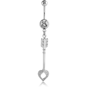 SURGICAL STEEL JEWELLED NAVEL BANANA WITH DANGLING CHARM - ARROW