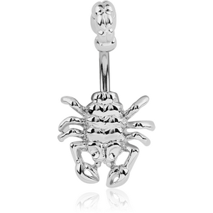 RHODIUM PLATED BRASS JEWELLED NAVEL BANANA - SCORPION AND STING