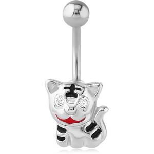 RHODIUM PLATED BRASS JEWELLED NAVEL BANANA - CAT