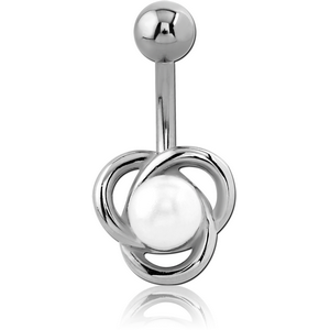 RHODIUM PLATED BRASS SYNTHETIC PEARL NAVEL BANANA