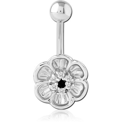 RHODIUM PLATED BRASS JEWELLED NAVEL BANANA - FLOWER