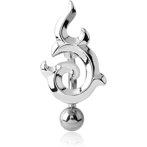 RHODIUM PLATED BRASS REVERSE NAVEL BANANA - TRIBLE