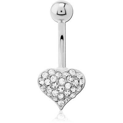 RHODIUM PLATED BRASS JEWELLED NAVEL BANANA - HEART