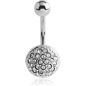 RHODIUM PLATED BRASS JEWELLED NAVEL BANANA - HALF BALL