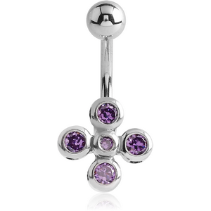 RHODIUM PLATED BRASS JEWELLED NAVEL BANANA - CROSS