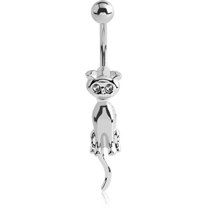 RHODIUM PLATED BRASS JEWELLED NAVEL BANANA - CAT