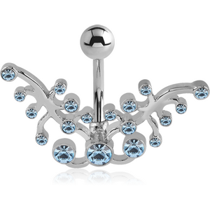 RHODIUM PLATED BRASS JEWELLED NAVEL BANANA - TRIBLE