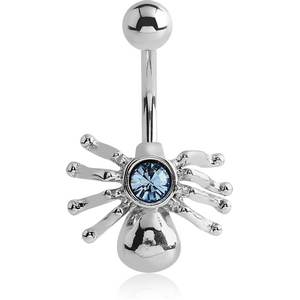 RHODIUM PLATED BRASS JEWELLED NAVEL BANANA - SPIDER