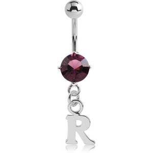 RHODIUM PLATED BRASS JEWELLED NAVEL BANANA WITH DANGLING CHARM - R