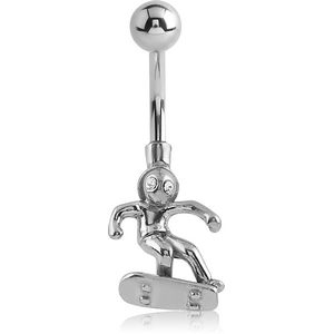 RHODIUM PLATED BRASS JEWELLED NAVEL BANANA - SKATEBOARDER