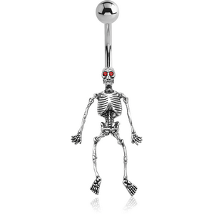 RHODIUM PLATED BRASS CRYSTALINE JEWELLED NAVEL BANANA - SKELETON