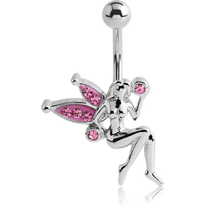 RHODIUM PLATED BRASS CRYSTALINE JEWELLED NAVEL BANANA - FAIRY