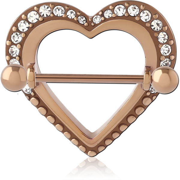 COFFEE PVD COATED SURGICAL STEEL JEWELLED NIPPLE SHILED - HEART