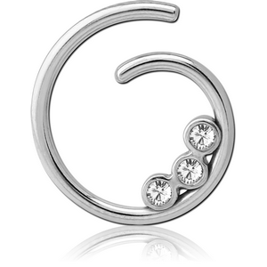 SURGICAL STEEL JEWELLED SEAMLESS RING - G WITH 3 GEMS