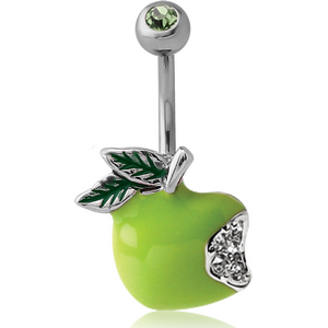 RHODIUM PLATED DOUBLE JEWELLED ENAMEL APPLE FASHION NAVEL BANANA